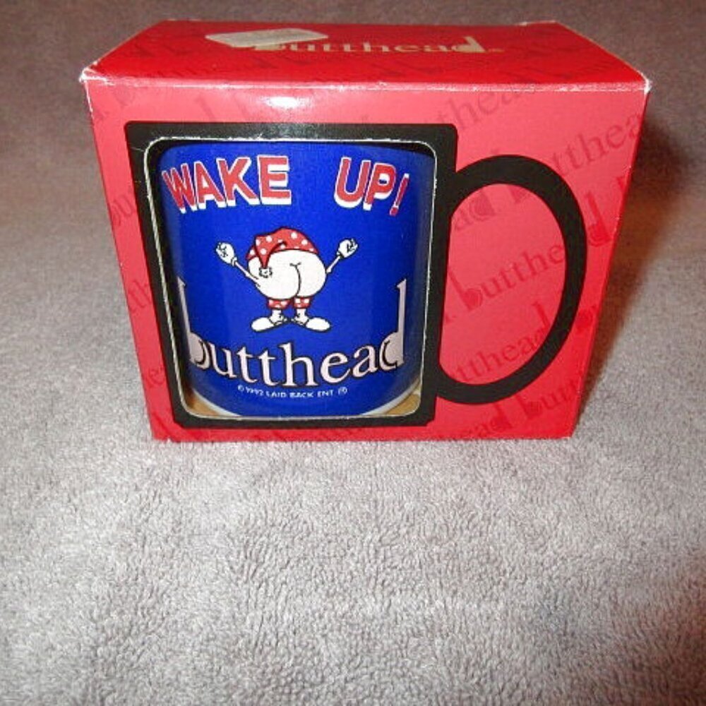 Vtg 90s Funny Coffee Mug Wake Up Butthead Sarcastic Novelty Gag Gift Ass Mooning